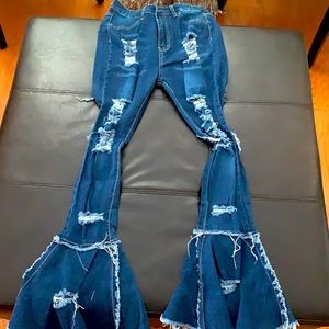 Distressed Flare Bell Bottom Jeans - Large